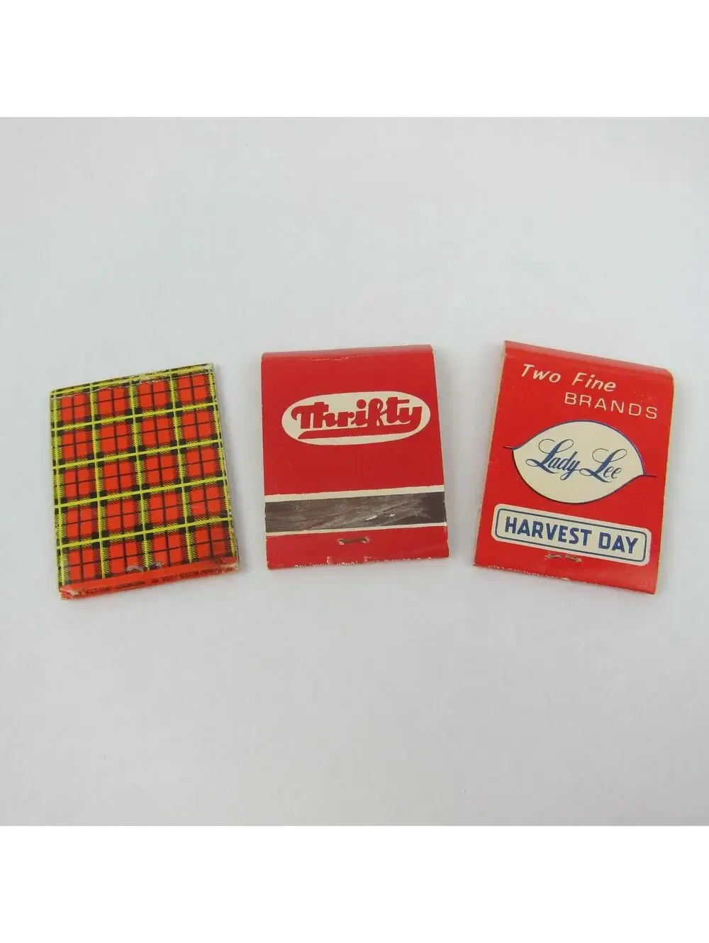 3 Vintage Matchbooks Scot Lad Foods, Thrifty Drug Stores,  Lady Lee Harvest Day